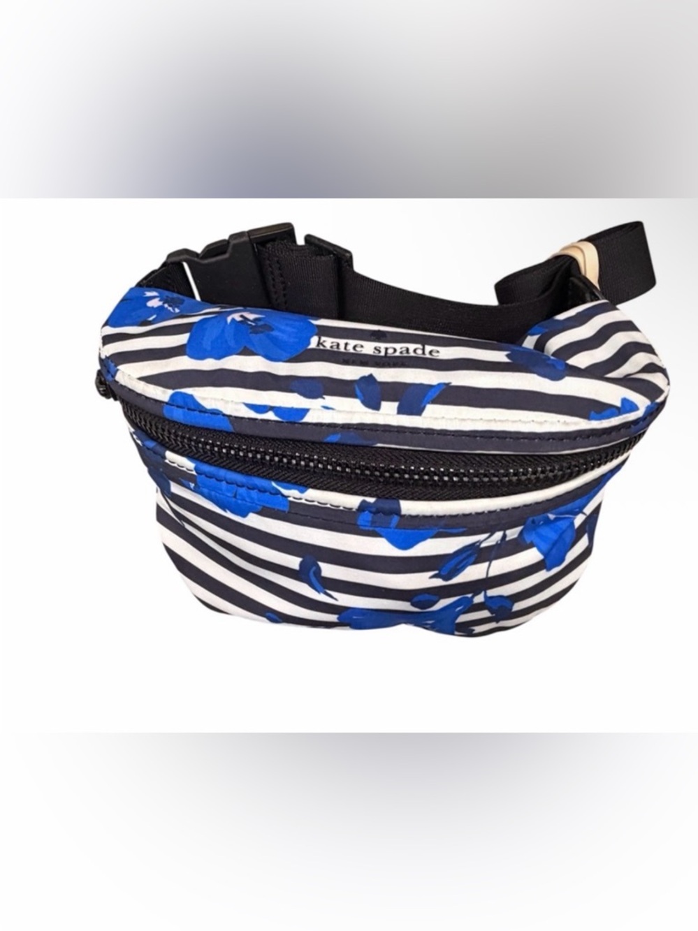 Kate Spade Black and Blue Floral Stripe Belt Bag -Preowned